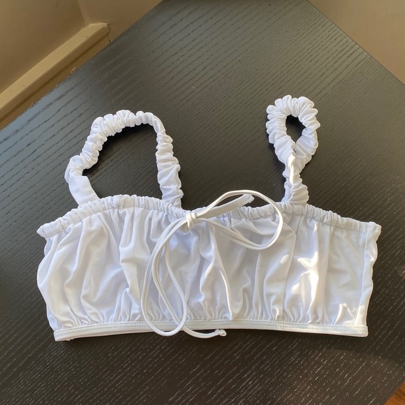 Zaful Ruched Elastic Straps Tie Bathing Suit Top - Picture 2 of 12